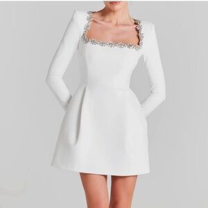 Nadine Merabi Kimberly Rhinestone Long Sleeve White Mini Dress Size 2